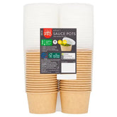 CaterPro 40 Kraft Sauce Pots with Plastic PP Lids 113ml  Adomoo